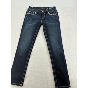 Miss Me Skinny Jeans Womens 30 Skinny Blue Mid-Rise Dark Wash Embroidered 8110